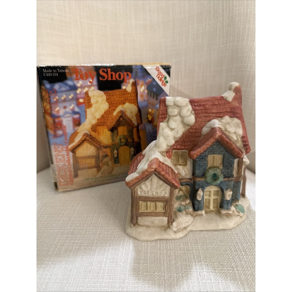 Dickens' Village Toy Shop Lighted Ceramic Christmas House‎ 6x6" Good Tidings